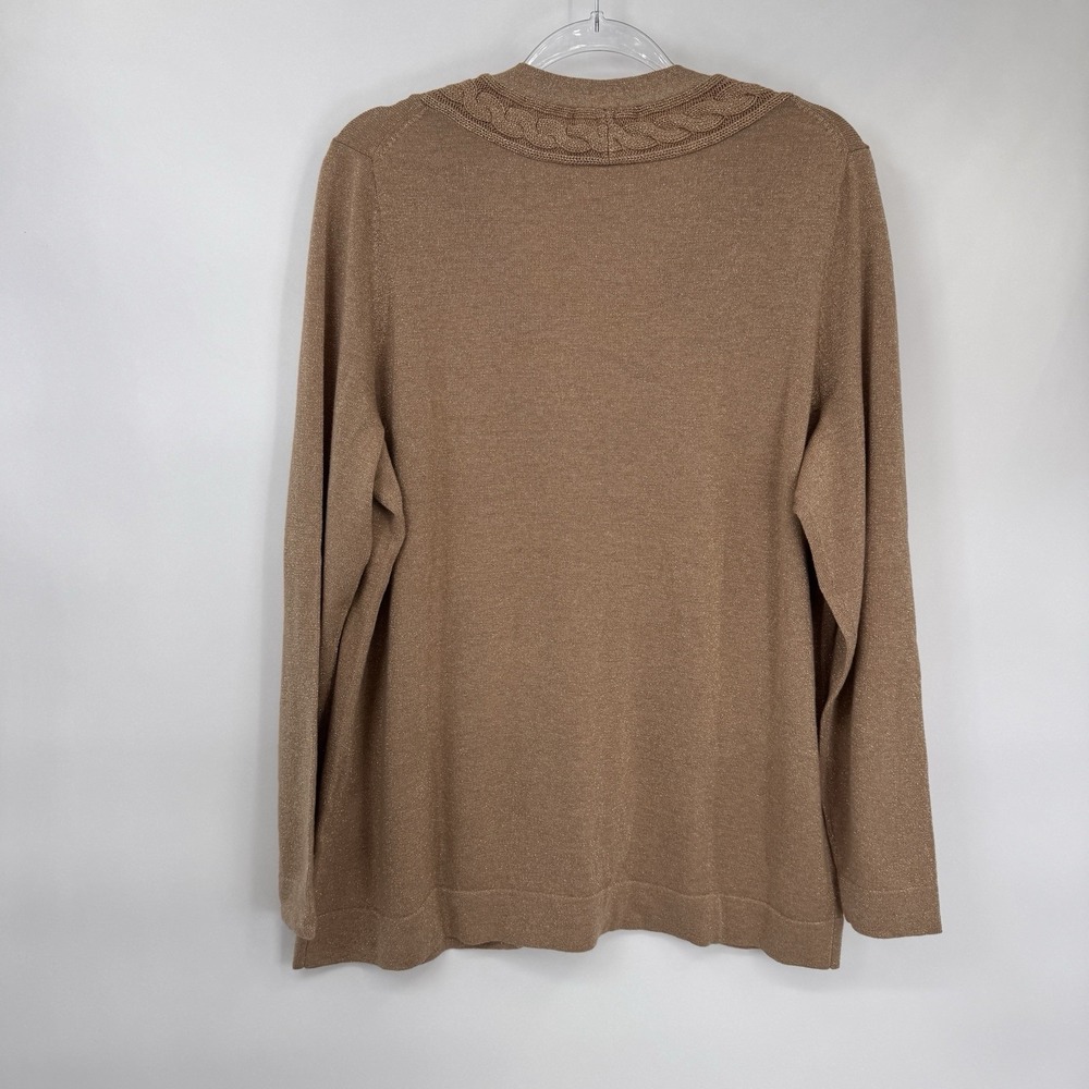 Lands' End Cardigan Sweater Womens 1X 16W-18W Gold Metallic Wool Blend Festive - Picture 8 of 16